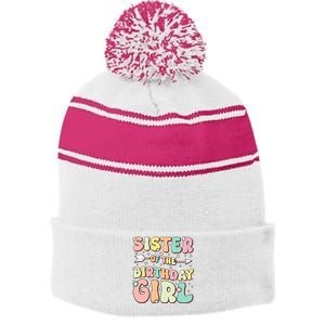 Sister Of The Birthday Girl Family Matching Birthday Stripe Pom Pom Beanie