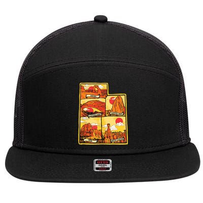 State Of Utah Five National Parks Arches Zion Capitol Bryce 7 Panel Mesh Trucker Snapback Hat