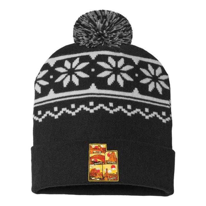 State Of Utah Five National Parks Arches Zion Capitol Bryce USA-Made Snowflake Beanie