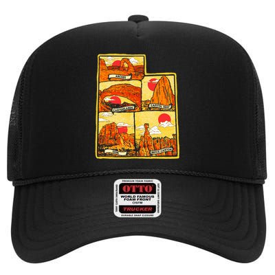 State of Utah Five National Parks Arches Zion Capitol Bryce High Crown Mesh Back Trucker Hat