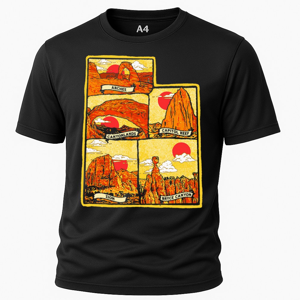 State of Utah Five National Parks Arches Zion Capitol Bryce Cooling Performance Crew T-Shirt