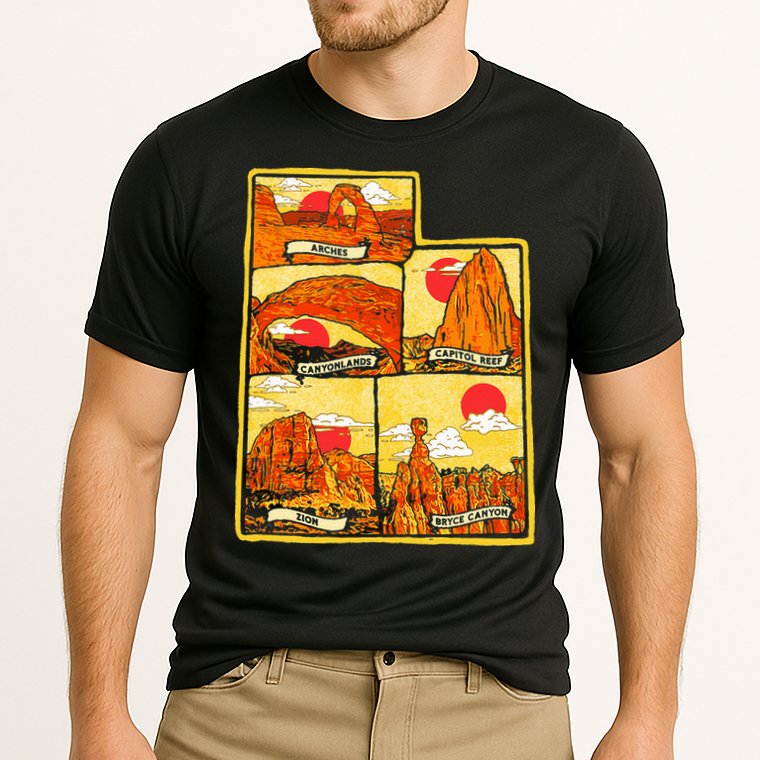 State of Utah Five National Parks Arches Zion Capitol Bryce Cooling Performance Crew T-Shirt