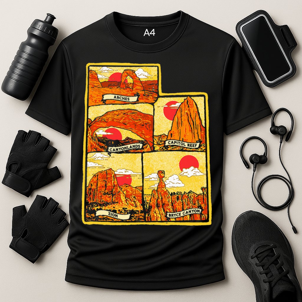 State of Utah Five National Parks Arches Zion Capitol Bryce Cooling Performance Crew T-Shirt