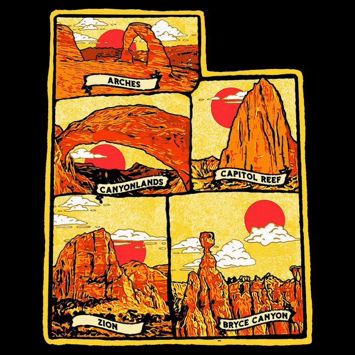 State of Utah Five National Parks Arches Zion Capitol Bryce Cooling Performance Crew T-Shirt