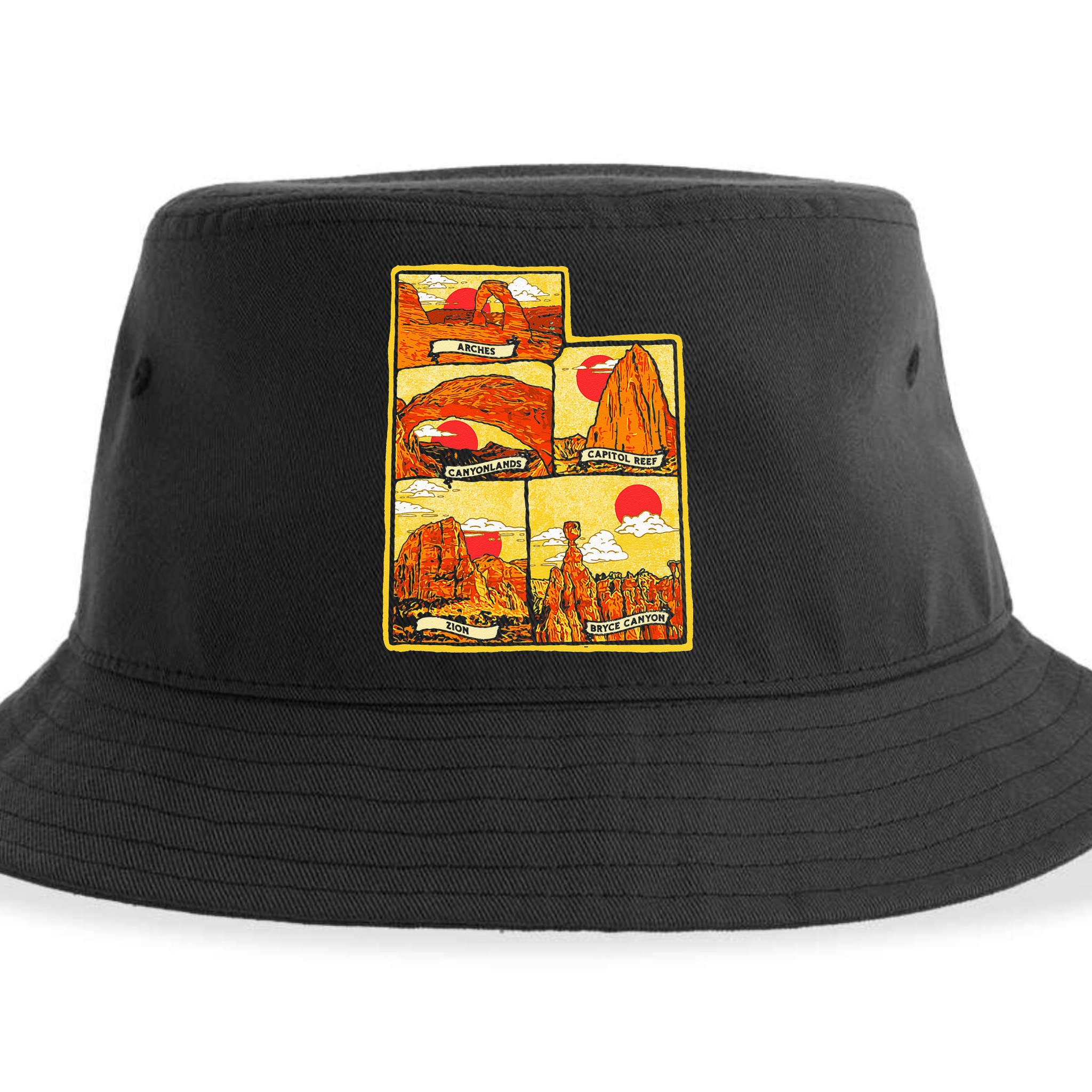 State of Utah Five National Parks Arches Zion Capitol Bryce Sustainable Bucket Hat