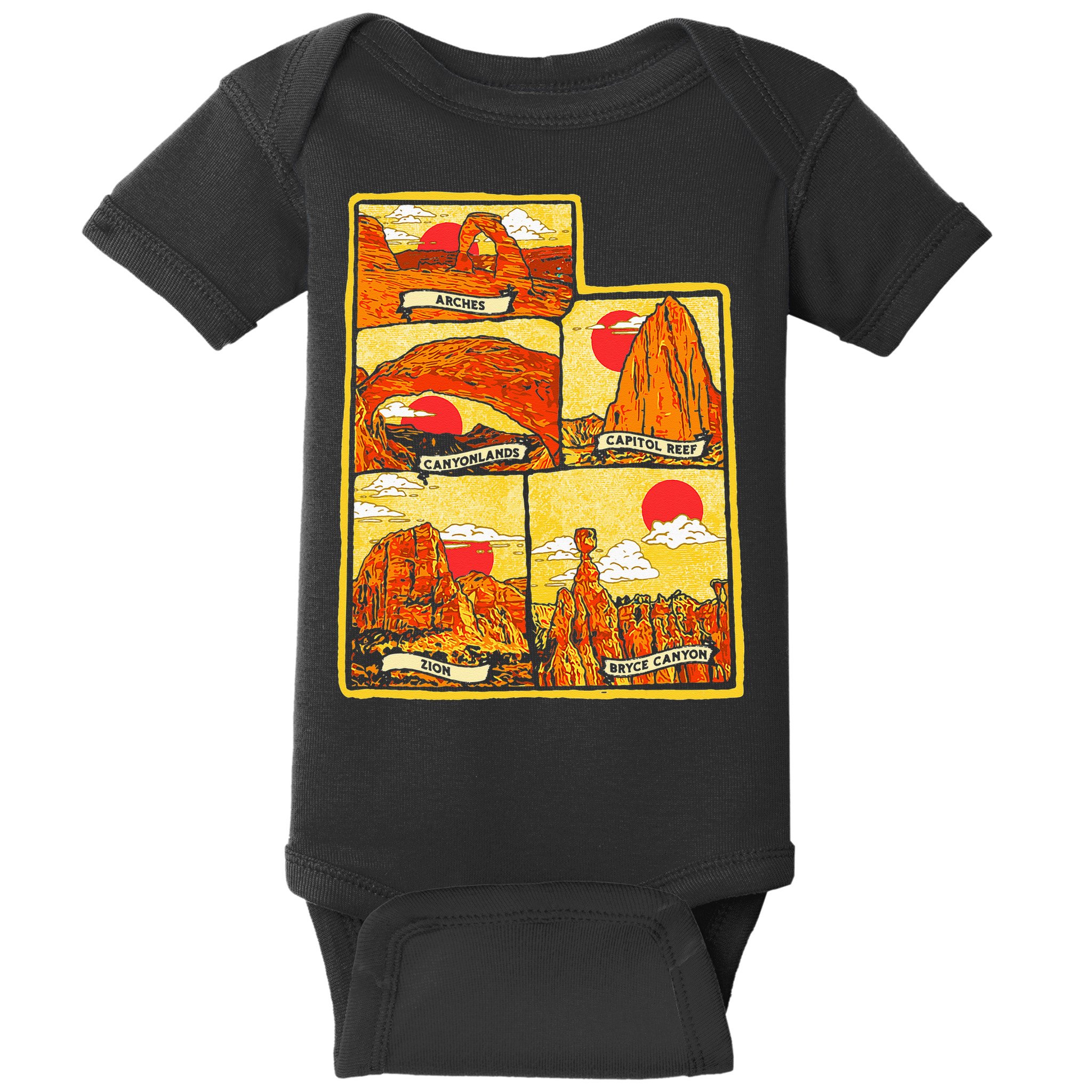 State of Utah Five National Parks Arches Zion Capitol Bryce Baby Bodysuit