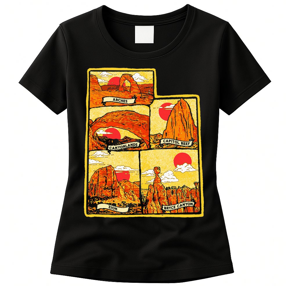 State of Utah Five National Parks Arches Zion Capitol Bryce Womens T-Shirt