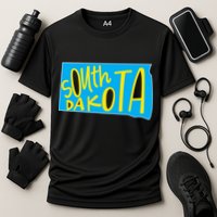 South Dakota Hand Drawn State Outline Cooling Performance Crew T-Shirt