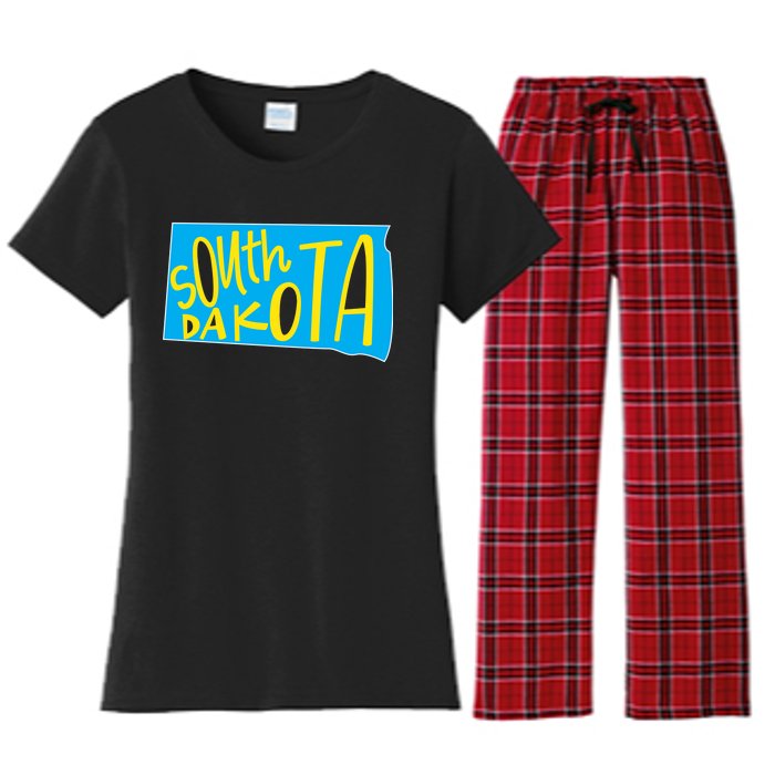 South Dakota Hand Drawn State Outline Women's Flannel Pajama Set