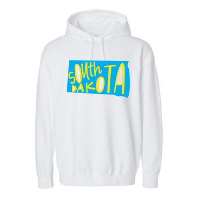 South Dakota Hand Drawn State Outline Garment-Dyed Fleece Hoodie