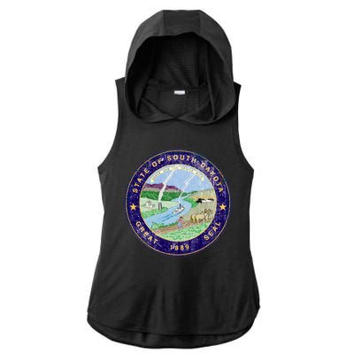 South Dakota Seal Ladies PosiCharge Tri-Blend Wicking Draft Hoodie Tank