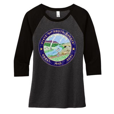 South Dakota Seal Women's Tri-Blend 3/4-Sleeve Raglan Shirt