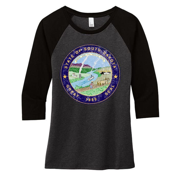 South Dakota Seal Women's Tri-Blend 3/4-Sleeve Raglan Shirt