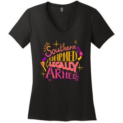 Southern Charmed Legally Armed 2nd Amendment Women's V-Neck T-Shirt