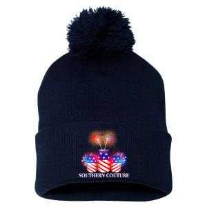 Southern Couture July 4th Pom Pom 12in Knit Beanie