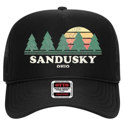 Sandusky Oh Vintage Throwback Retro 70s Design High Crown Mesh Back Trucker Hat