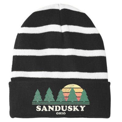 Sandusky Oh Vintage Throwback Retro 70s Design Striped Beanie with Solid Band