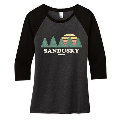 Sandusky Oh Vintage Throwback Retro 70s Design Women's Tri-Blend 3/4-Sleeve Raglan Shirt