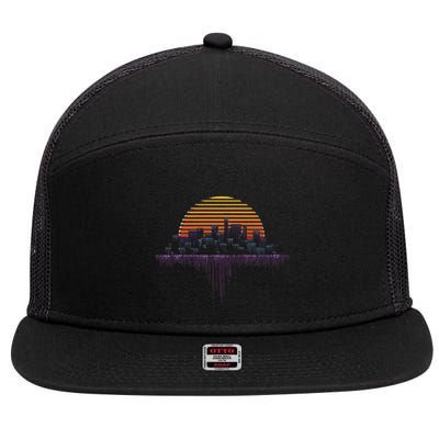 Synthwave Outrun Vaporwave City Sunset Aesthetic 7 Panel Mesh Trucker Snapback Hat