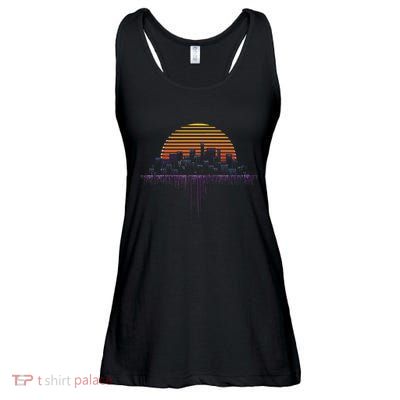 Synthwave Outrun Vaporwave City Sunset Aesthetic Ladies Essential Flowy Tank