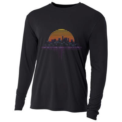 Synthwave Outrun Vaporwave City Sunset Aesthetic Cooling Performance Long Sleeve Crew