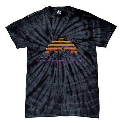 Synthwave Outrun Vaporwave City Sunset Aesthetic Tie-Dye T-Shirt