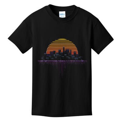 Synthwave Outrun Vaporwave City Sunset Aesthetic Kids T-Shirt