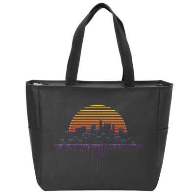 Synthwave Outrun Vaporwave City Sunset Aesthetic Zip Tote Bag
