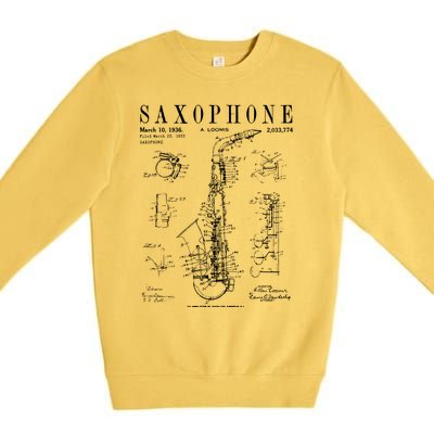 Saxophone Old Vintage Patent Drawing Print Premium Crewneck Sweatshirt