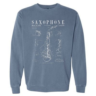 Saxophone Old Vintage Patent Drawing Print Garment-Dyed Sweatshirt