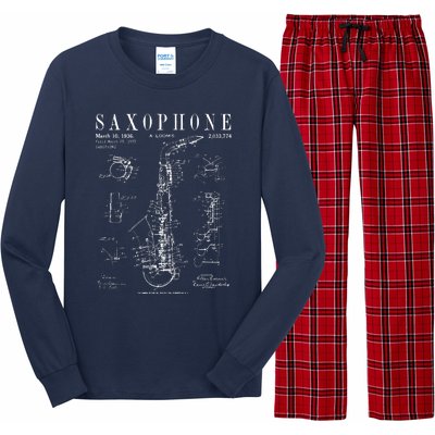 Saxophone Old Vintage Patent Drawing Print Long Sleeve Pajama Set