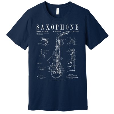 Saxophone Old Vintage Patent Drawing Print Premium T-Shirt