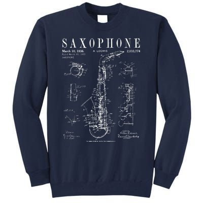 Saxophone Old Vintage Patent Drawing Print Tall Sweatshirt