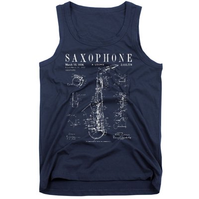 Saxophone Old Vintage Patent Drawing Print Tank Top