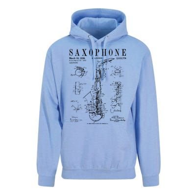 Saxophone Old Vintage Patent Drawing Print Unisex Surf Hoodie