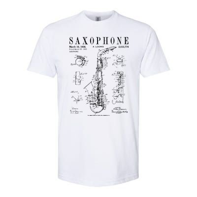 Saxophone Old Vintage Patent Drawing Print Softstyle CVC T-Shirt