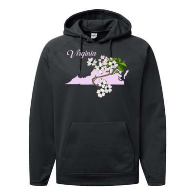 State Of Virginia Flower The American Dogwood Performance Fleece Hoodie