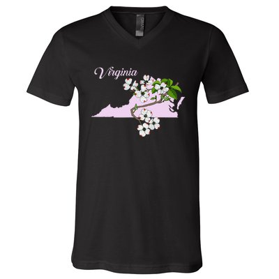 State Of Virginia Flower The American Dogwood V-Neck T-Shirt