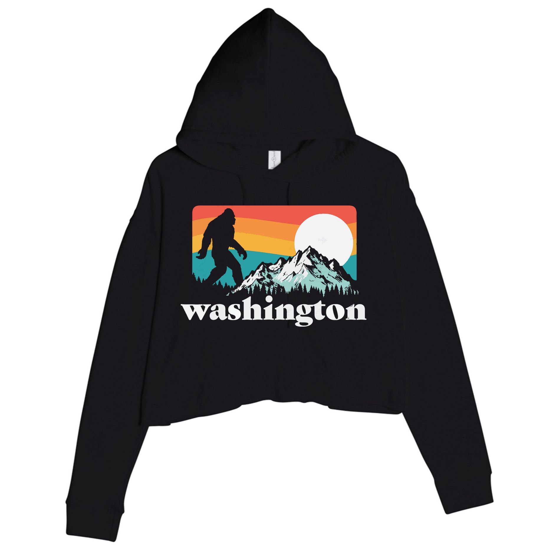 State Of Washington Pacific Northwest Bigfoot Mountain Crop Fleece Hoodie