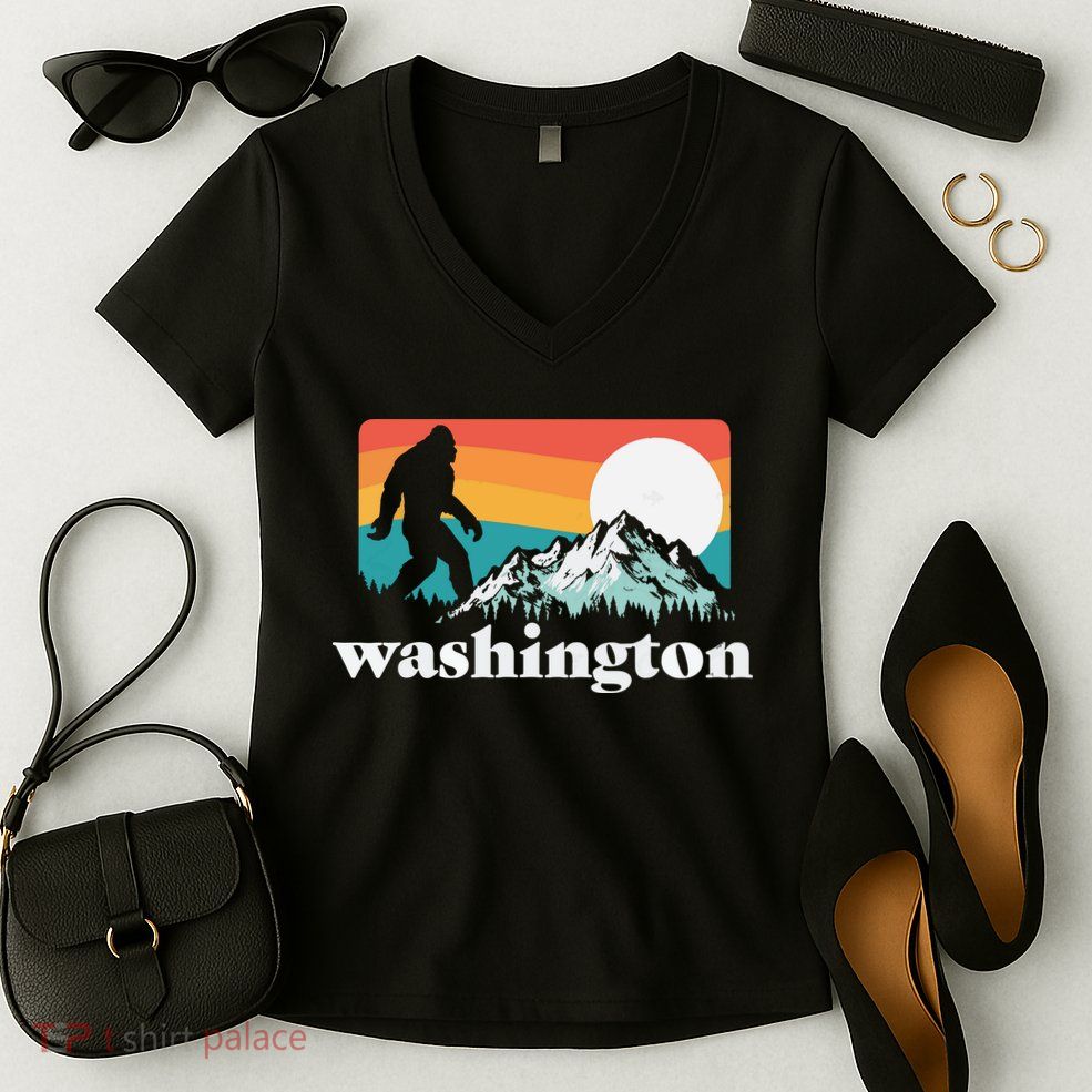 State Of Washington Pacific Northwest Bigfoot Mountain Women's V-Neck T-Shirt