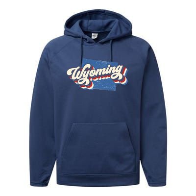 State Of Wyoming Retro Logo Performance Fleece Hoodie