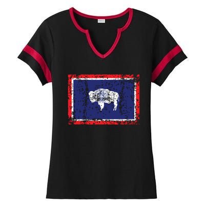 State Of Wyoming Flag Vintage Ladies Halftime Notch Neck Tee