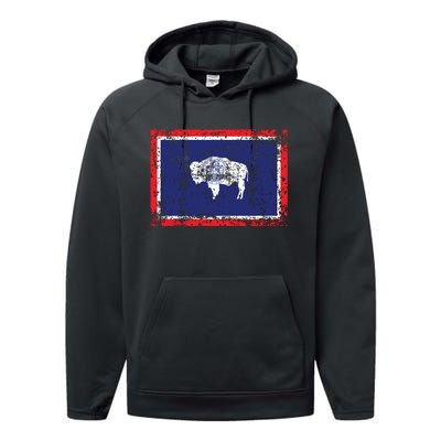 State Of Wyoming Flag Vintage Performance Fleece Hoodie