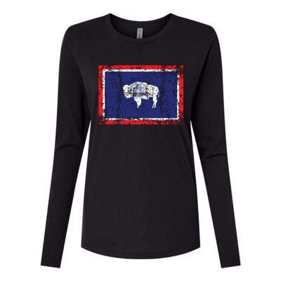 State Of Wyoming Flag Vintage Womens Cotton Relaxed Long Sleeve T-Shirt