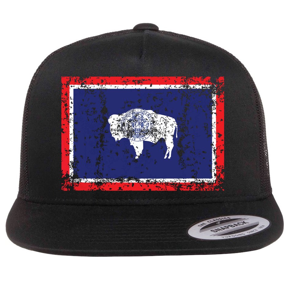 State Of Wyoming Flag Vintage Flat Bill Trucker Hat