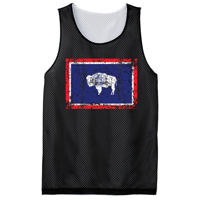 State Of Wyoming Flag Vintage Mesh Reversible Basketball Jersey Tank