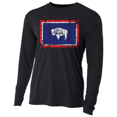 State Of Wyoming Flag Vintage Cooling Performance Long Sleeve Crew