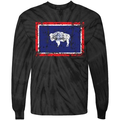 State Of Wyoming Flag Vintage Tie-Dye Long Sleeve Shirt