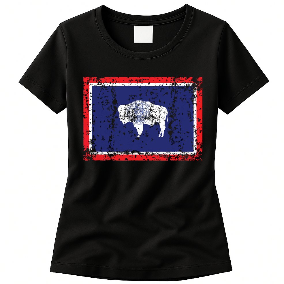 State Of Wyoming Flag Vintage Womens T-Shirt