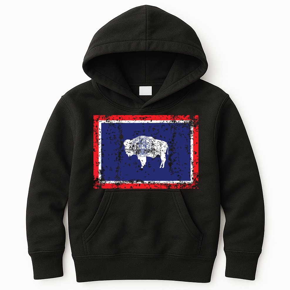 State Of Wyoming Flag Vintage Kids Hoodie